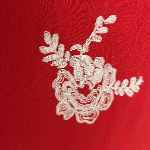 Free People Emma red/orange white embroidered floral accent open back guaze mini - Picture 4 of 8